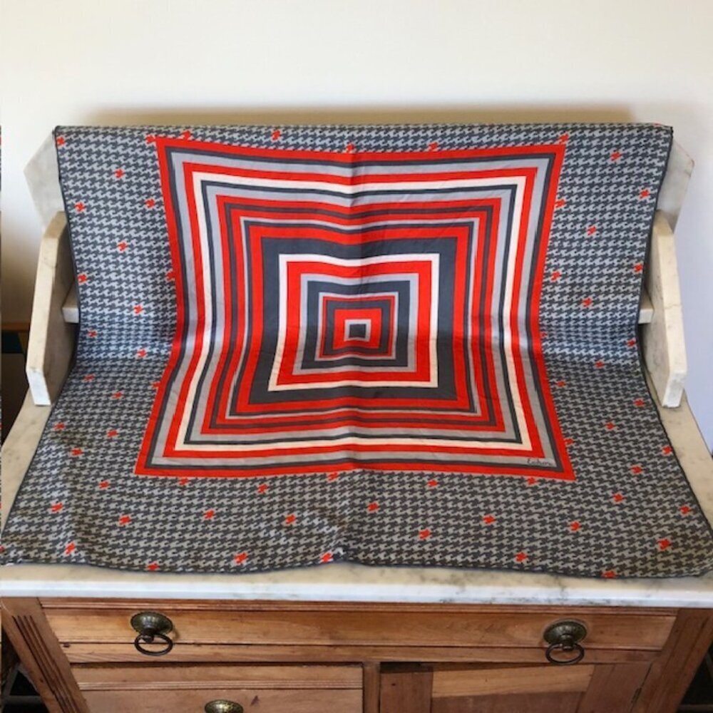ECHO Silk Gray Red Square Scarf Vintage